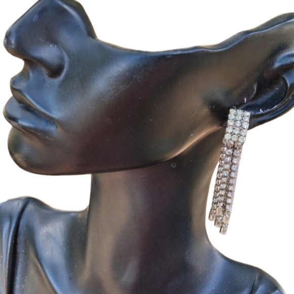 Vintage Crystal Fringe Dangle Earrings - 80s Glam Statement - Picture 2 of 5